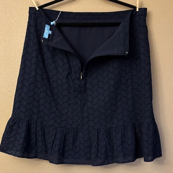 Draper James Navy Blue Eyelet A-Line Knee Length Skirt Size 16 Ruffle Hem - Picture 8 of 15